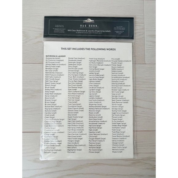 RAE DUNN 180 Clear Bathroom & Laundry Organizing Labels - Picture 2 of 2
